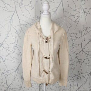 Banana Republic Ivory Cotton Wool Knit Toggle Hooded Cardigan